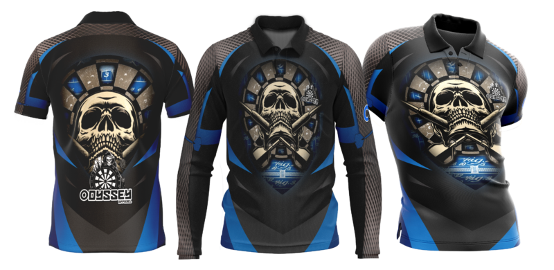 odyssey darts shirt skulls blue