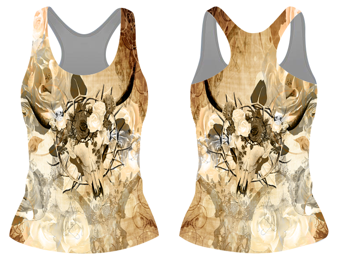 Ladies Camo Tank top - Floral Sculls Range - D#3